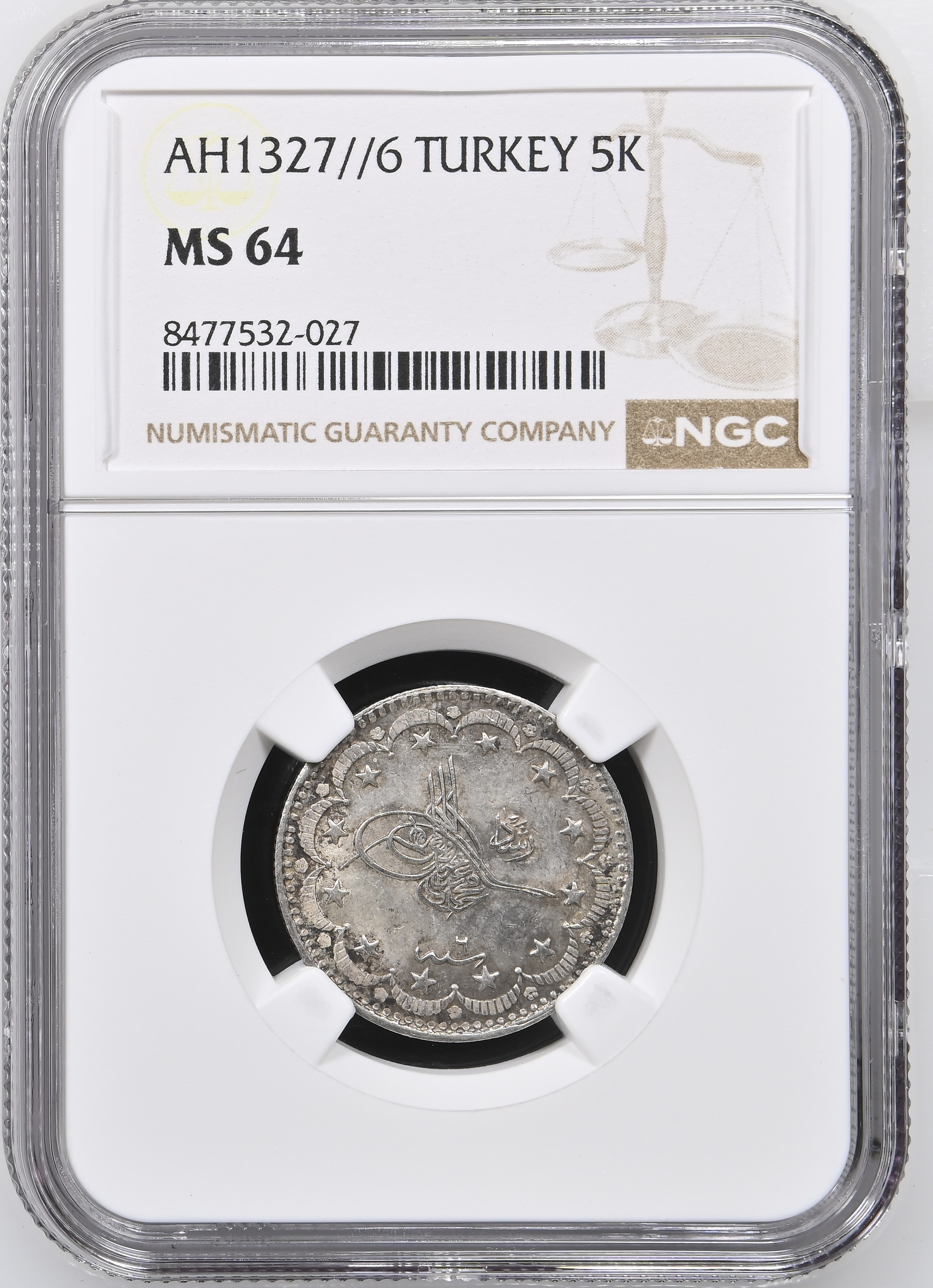 Obverse — Ottoman Empire 5 Kurush AH1327//6 — Cert 8477532-027